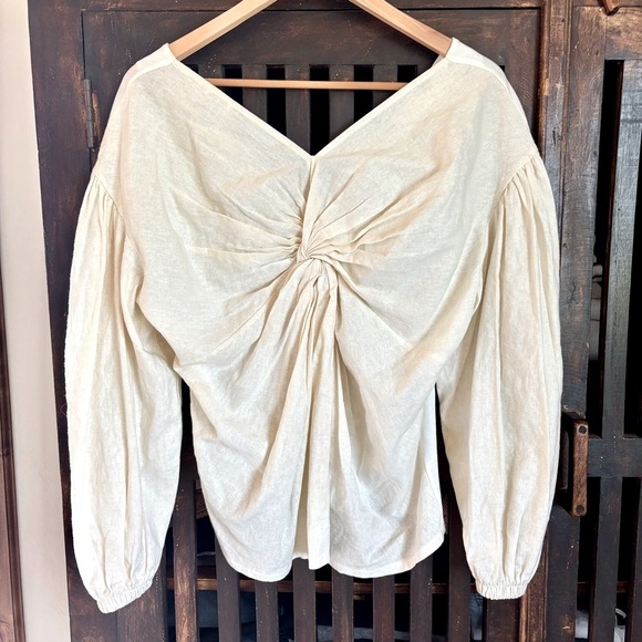 ZARA Cream Bishop Sleeve Blouse with Ruched Details - Picture 2 of 8